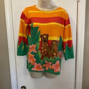 Bellepointe colorful tropical sweater panther Medium? embellished 25-396